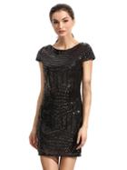 Shein Black Cap Sleeve Backless Sequined Dress