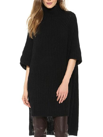 Shein Black High Neck Split Sweater Dress