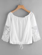Shein Frill Detail Lace Sleeve Blouse