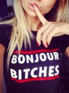 Shein Black Bonjour Bitches Funny T-shirt