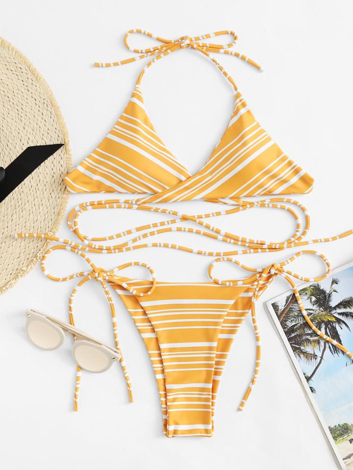 Shein Criss Cross Back Tie Side Bikini Set