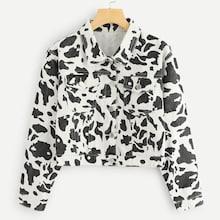 Shein Pocket Patched Graphic Print Crop Jacket
