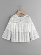 Shein Bell Sleeve Tiered Dot Lace Top