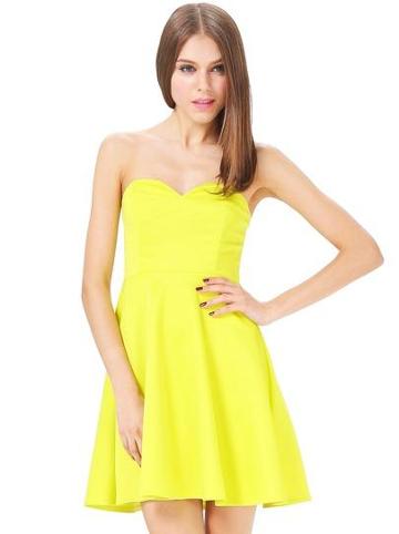Shein Yellow V Wire Strapless Loose Dress