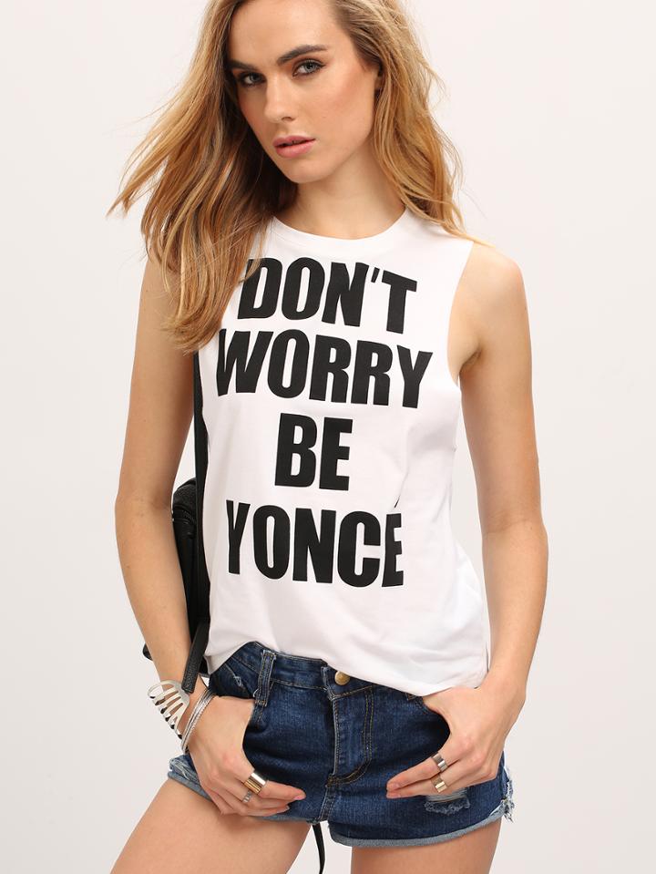 Shein White Sleeveless Letter Print Tank Top