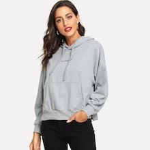 Shein Letter Print Kangaroo Pocket Drawstring Hoodie