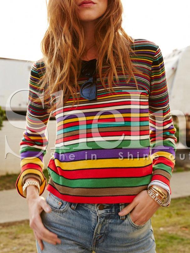 Shein Multicolor Crew Neck Striped T-shirt