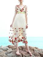 Shein Backless Flowers Gauze Embroidered Dress