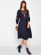 Shein Embroidered Front And Sleeve Lantern Sleeve Dress