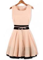 Rosewe Summer Essential Round Neck Sleeveless Pink Chiffon Dress