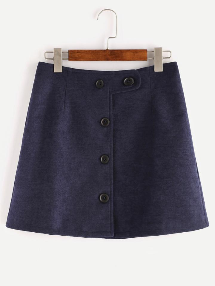 Shein Navy Button Up A Line Skirt