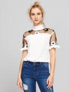 Shein Contrast Embroidered Mesh Shoulder Frilled Top