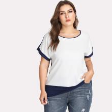 Shein Plus Cuffed Sleeve Two Tone Top