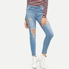 Shein Ripped Detail Wash Jeans