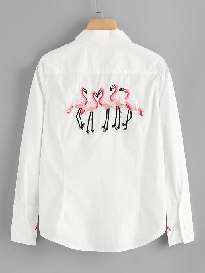 Shein Flamingo Embroidery Blouse