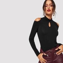 Shein Cut Out Shoulder Mock Neck Tee