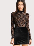 Shein Flock Mesh Bodice Combo Dress