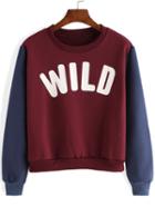 Shein Red Blue Round Neck Letters Prtint Sweatshirt