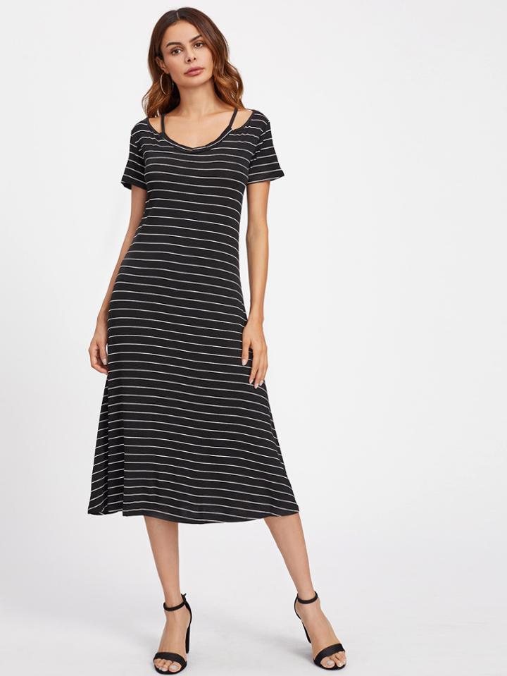 Shein Horizon Striped Cut Out Neckline Dress