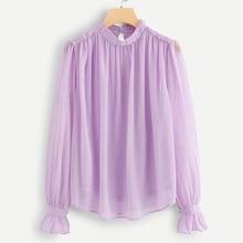Shein Mock Neck Ruff Cuff Solid Blouse