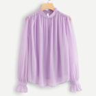 Shein Mock Neck Ruff Cuff Solid Blouse