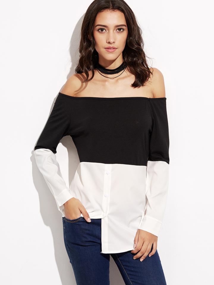Shein Black White Off The Shoulder Blouse