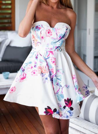 Shein Multicolour Strapless Floral Backless Dress