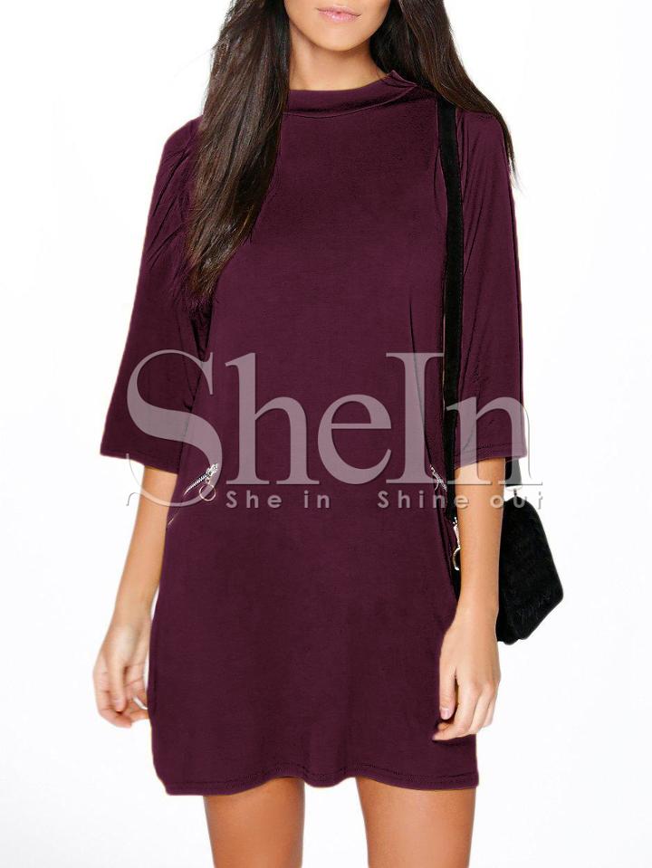 Shein Wine Red Crew Neck Shift Dress