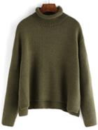 Shein Green Turtle Neck Crop Loose Sweater