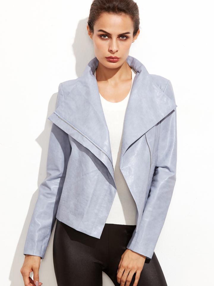 Shein Oversized Collar Zipper Pu Jacket