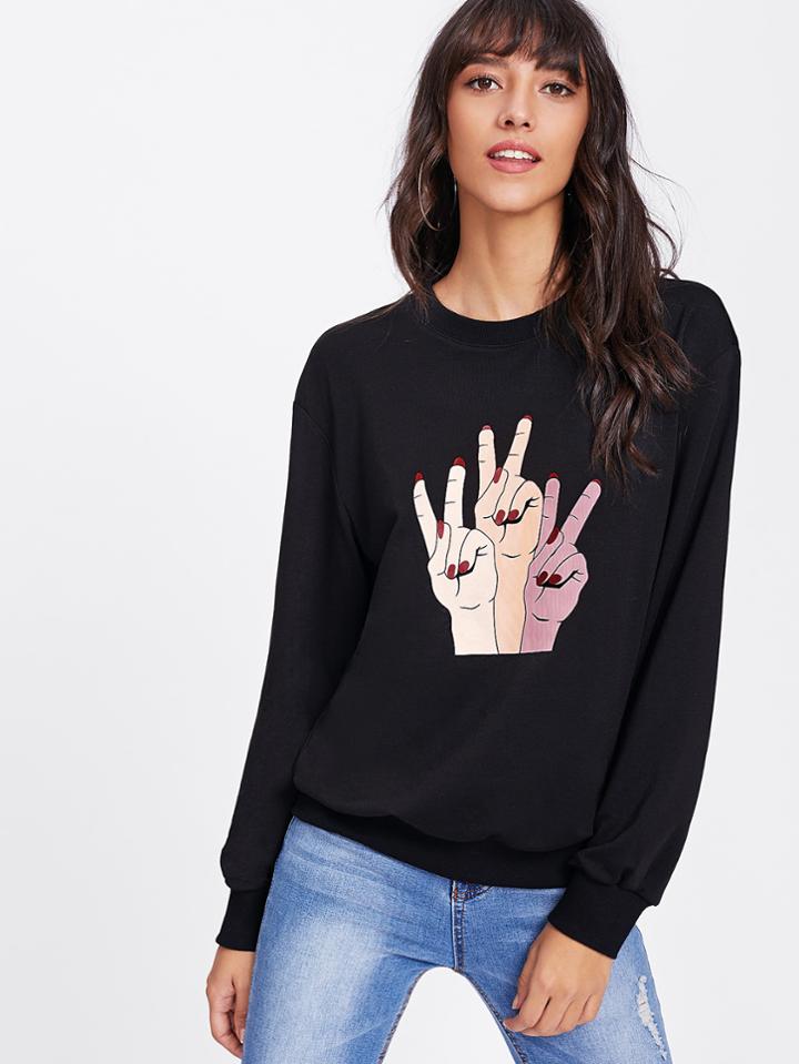 Shein Victory Hand Print Pullover