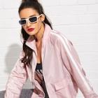 Shein Striped Raglan Sleeve Flap Pocket Front Jacket