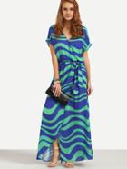 Shein Wave Patterned Rolled Sleeve Wrap Dress