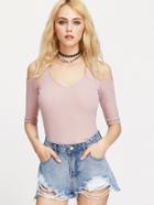 Shein Double V Cut Cold Shoulder Form-fitting Tee
