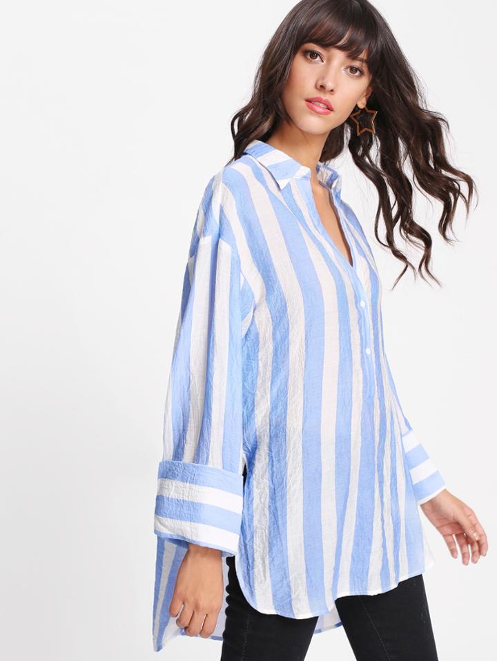 Shein Slip Side Curved Dip Hem Blouse