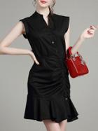 Shein Black V Neck Wraparound Frill Dress