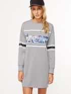 Shein Heather Grey Letter Print Striped Sleeve Sweatshirt Dress