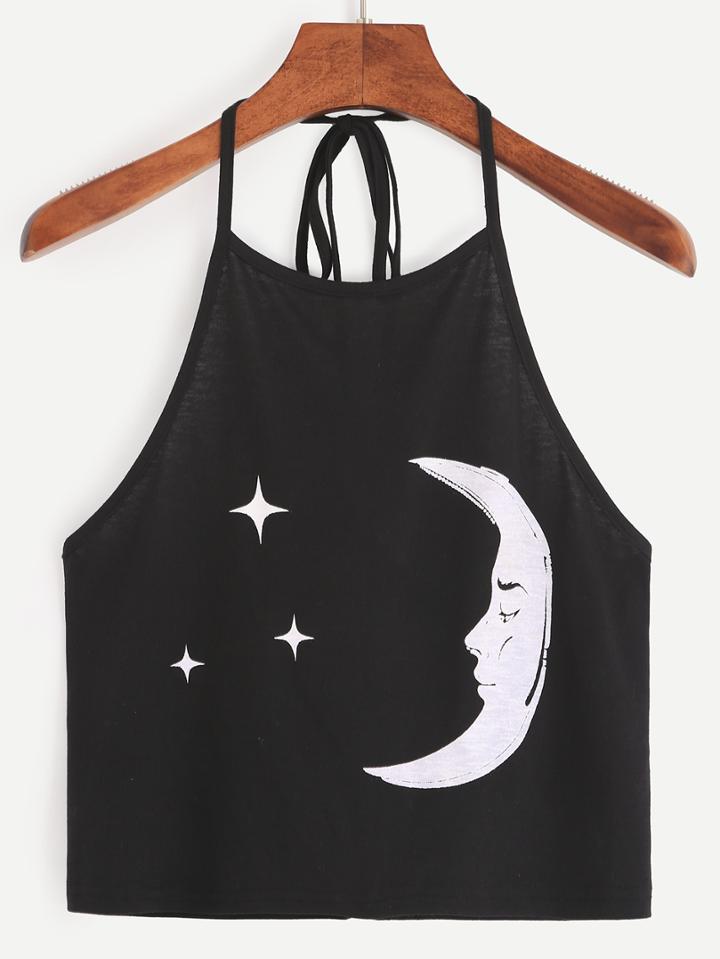 Shein Halter Neck Moon Print Cami Top