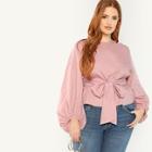 Shein Plus Pearl Detail Lantern Sleeve Knot Top