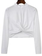 Shein White Band Collar Overlap Front Crop T-shirt