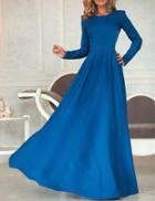 Shein Blue Round Neck V Cut Out Sashed Maxi Dress
