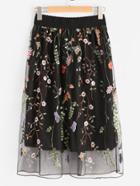 Shein All Over Flower Embroidered Mesh Overlay Skirt