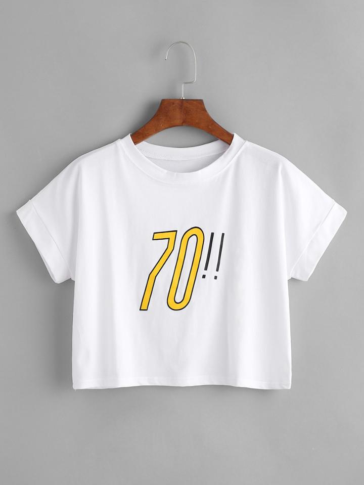 Shein Number Print Crop Tee