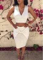 Rosewe V Neck Sleeveless Crop Top And Twisted Skirt