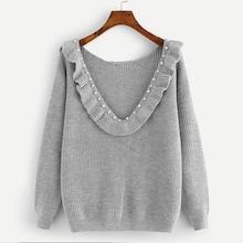 Shein Plus Pearl Beaded Ruffle Trim Sweater