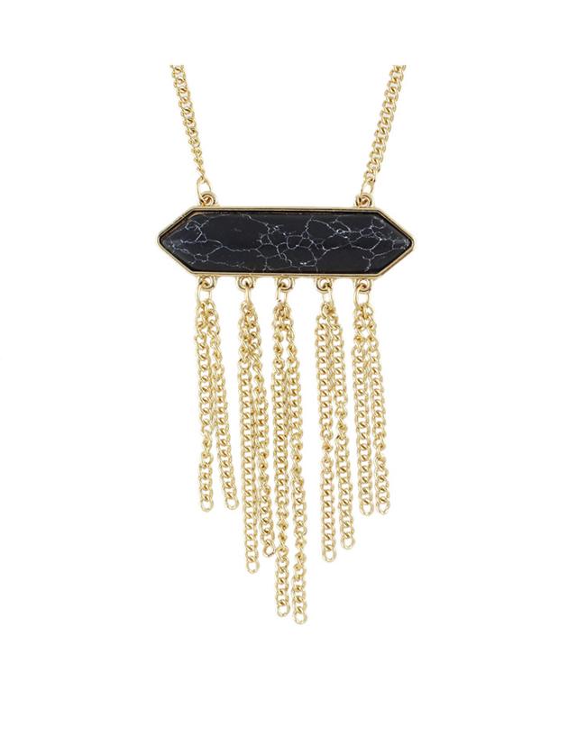 Shein Black Turquoise Necklace With Tassel