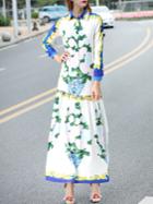 Shein Multicolor Lapel Flowers Print Maxi Dress