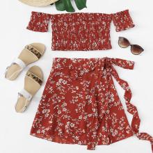 Shein Floral Off The Shoulder Top With Skirt