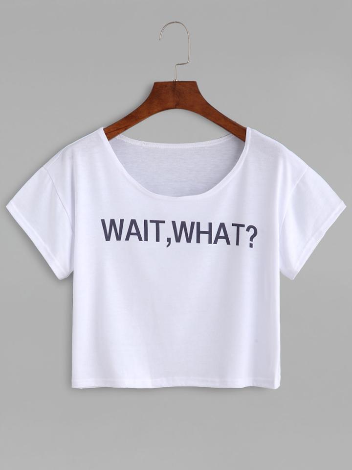 Shein White Letter Print Crop T-shirt