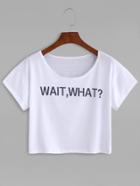 Shein White Letter Print Crop T-shirt
